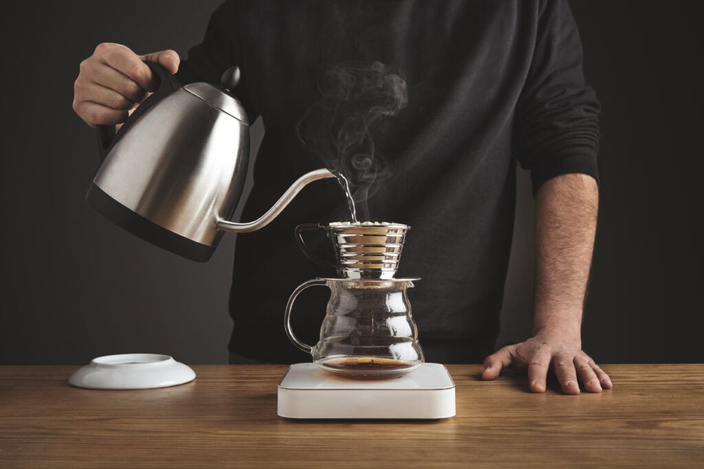 Making of filtered coffee in drip machine